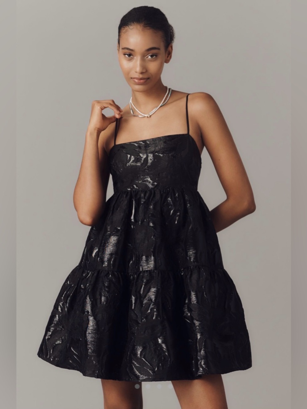 NWT Anthropologie Endless Rose Black Jacquard Babydoll Dress 1X